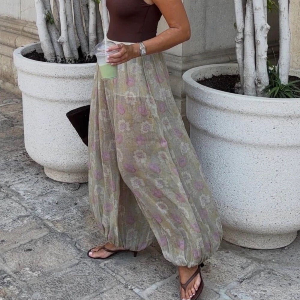 Zara Floral Patterned Women's Baloon Sheer Pants